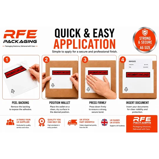 A6 Printed Document Enclosed Wallets Printed Peel & Seal Clear Plastic Envelopes
