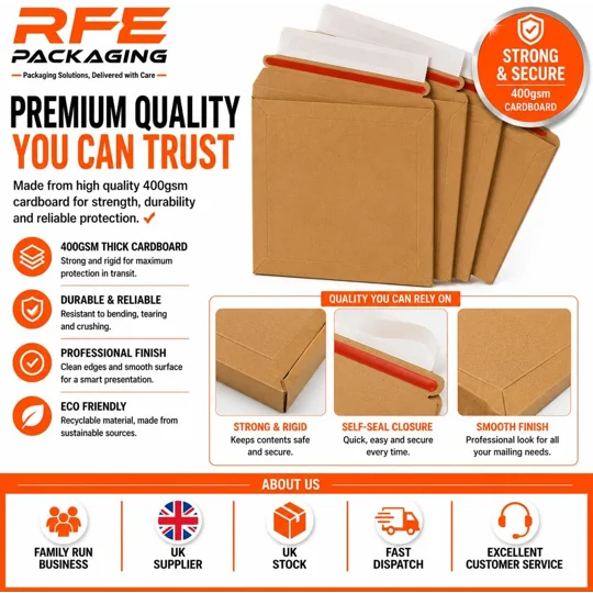 CD Size 180mm x 180mm Strong Heavy Duty Rigid Cardboard Envelope 400gsm, Corrugated Capacity Book Ma
