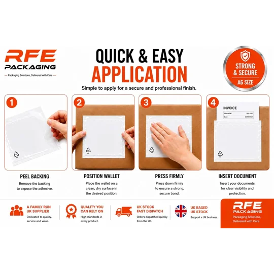 A6 Plain Document Enclosed Wallets Printed Peel & Seal Clear Plastic Envelopes