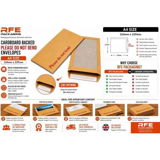 A4 Hard Back Envelopes 324mm x 229mm A4 C4 Manilla Please Do Not Bend Envelope