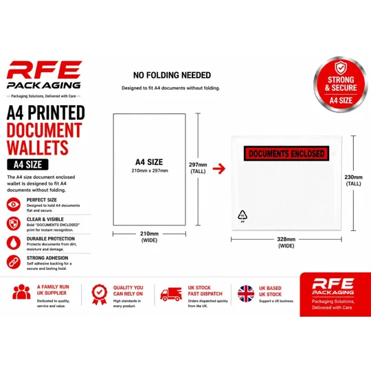 A4 Printed Document Enclosed Wallets Plain Peel & Seal Clear Plastic Envelopes