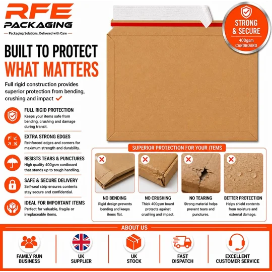 A5/C5 180mm x 235mm Strong Heavy Duty Rigid Cardboard Envelope 400gsm, Corrugated Capacity Book Mail