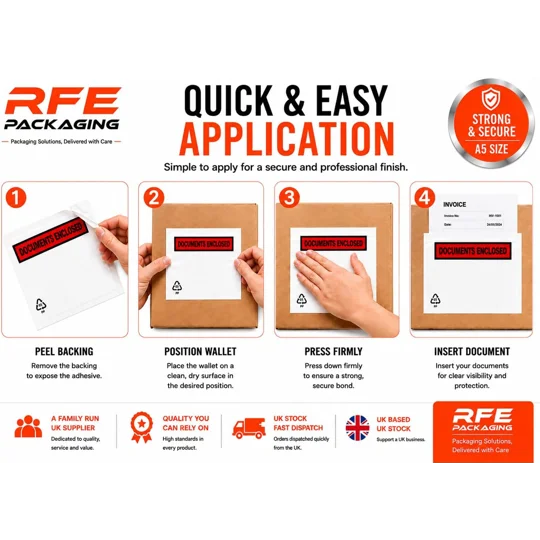 A5 Printed Document Enclosed Wallets Plain Peel & Seal Clear Plastic Envelopes