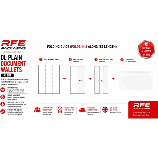 DL Plain Document Enclosed Wallets Plain Peel & Seal Clear Plastic Envelopes