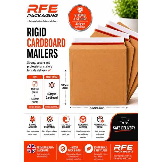 A5/C5 180mm x 235mm Strong Heavy Duty Rigid Cardboard Envelope 400gsm, Corrugated Capacity Book Mail