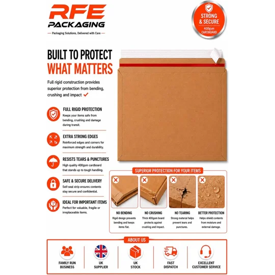 A4/C4 209mm x 312mm Strong Heavy Duty Rigid Cardboard Envelope, Capacity Book Mailer, Peel & Seal, R