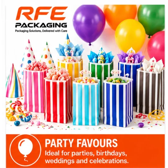 RFE 7" x 9" Striped Candy Sweet Paper Bags *CHOOSE COLOUR & QUANTITY*