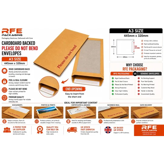 A3 Hard Back Envelopes 457mm x 324mm A3 C3 Manilla Please Do Not Bend Envelope