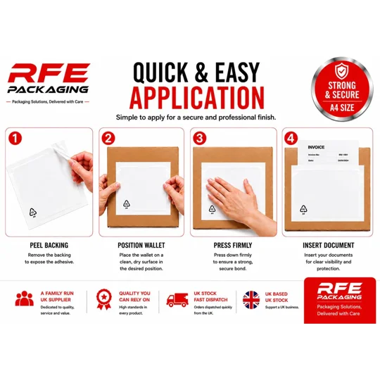 A4 Plain Document Enclosed Wallets Plain Peel & Seal Clear Plastic Envelopes