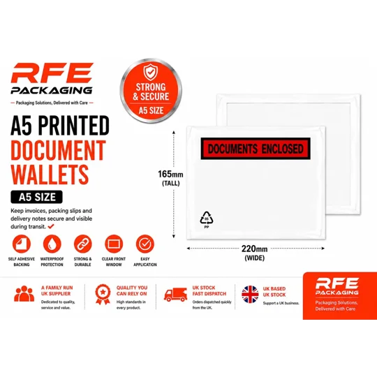 A5 Printed Document Enclosed Wallets Plain Peel & Seal Clear Plastic Envelopes