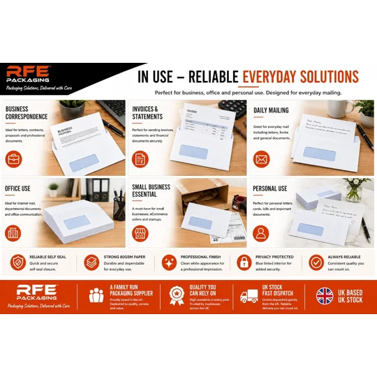 DL White Mailing Envelopes with Window Self Seal 80gsm 110 x 220mm
