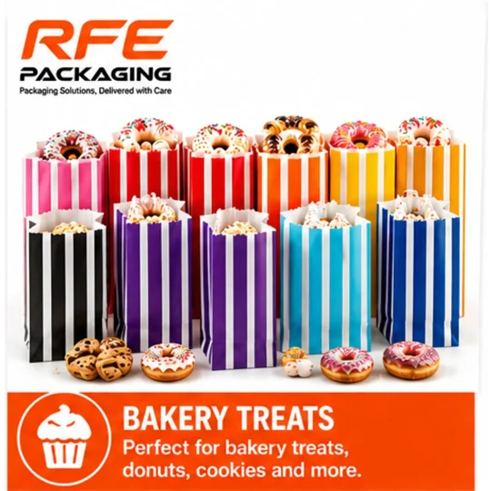 RFE 7" x 9" Striped Candy Sweet Paper Bags *CHOOSE COLOUR & QUANTITY*
