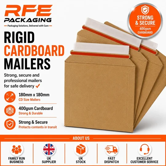 CD Size 180mm x 180mm Strong Heavy Duty Rigid Cardboard Envelope 400gsm, Corrugated Capacity Book Ma
