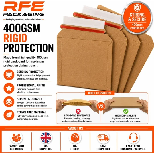 CD Size 180mm x 180mm Strong Heavy Duty Rigid Cardboard Envelope 400gsm, Corrugated Capacity Book Ma