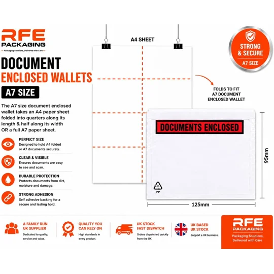 A7 Printed Document Enclosed Wallets Printed Peel & Seal Clear Plastic Envelopes