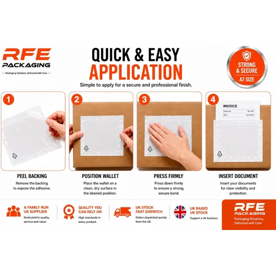 A7 Plain Document Enclosed Wallets Plain Peel & Seal Clear Plastic Envelopes