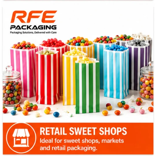 RFE 5" x 7" Striped Candy Sweet Paper Bags *CHOOSE COLOUR & QUANTITY*