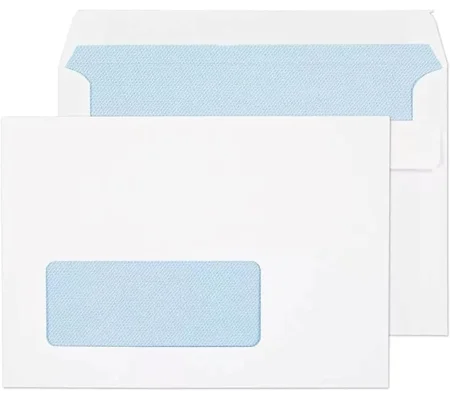 C6 / A6 White Mailing Envelopes with Window Self Seal 80gsm 114 x 162mm