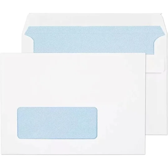 C6 / A6 White Mailing Envelopes with Window Self Seal 80gsm 114 x 162mm
