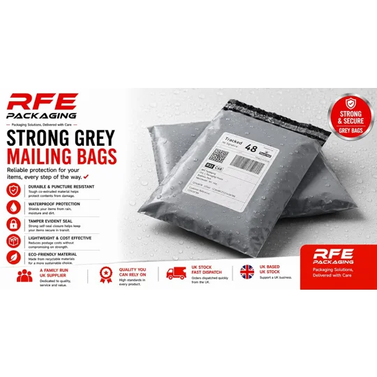 12" x 14" Grey Postal Mail Bags, Self-Seal Closure