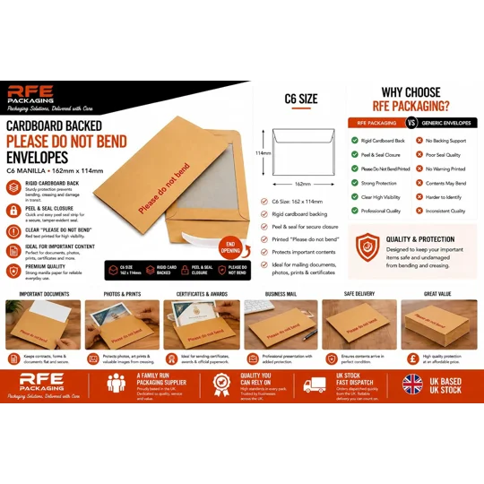 A6 Hard Back Envelopes 162 x 114mm A6 C6 Manilla Please Do Not Bend Envelope