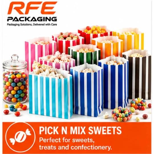 RFE 7" x 9" Striped Candy Sweet Paper Bags *CHOOSE COLOUR & QUANTITY*