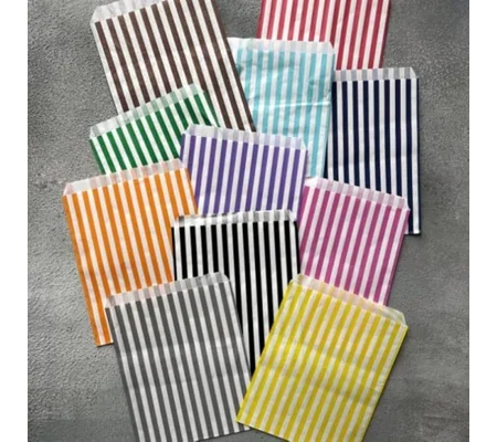 RFE 7" x 9" Striped Candy Sweet Paper Bags *CHOOSE COLOUR & QUANTITY*