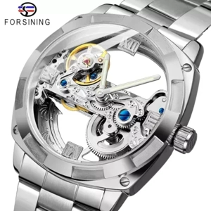 Forsining Watch for Men Skeleton Square Mechanical Automatic Luminous Waterproof