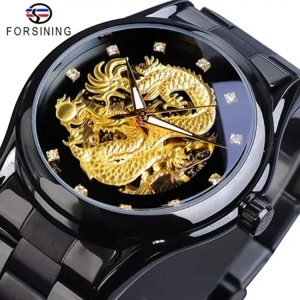 Forsining Men Wrist Watch Dragon Automatic Mechanical Stainless Steel