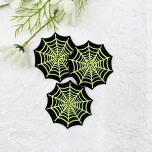 1x Spider Web Embroidery Patch - Fluorescent Green