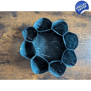 Handmade Multi-Function Textile Scalloped Bowl - Black Embossed Floral