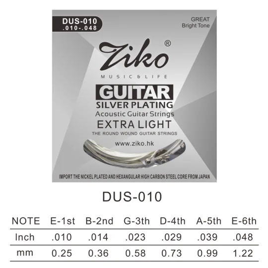 Ziko Acoustic Silver 10 Gauge Guitar Strings - DUS-010