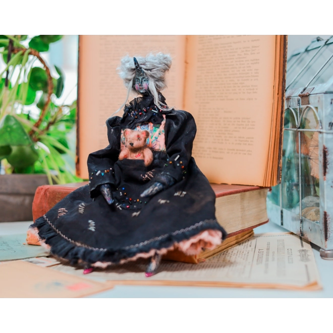 Additional Image for Varvara Kurakina - Black Unicorn Witch with Teddy Companion