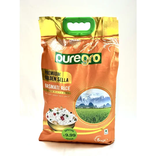 5kg puregro basmati rice with an orange package, basmati rice