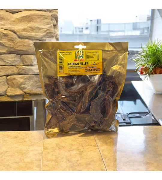 Home taste Transparent wrap containing dried catfish fillets/chunks 400g, dried catfish fillets