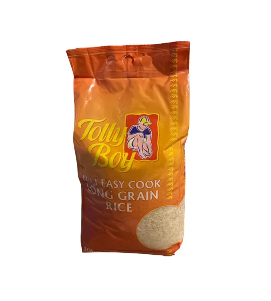 Yellow 10kg bag containing long grain
Easy cook rice - brand name; Tolly boy rice, Tolly Boy Easy cook rice