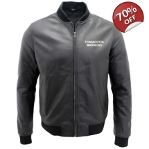 Terracotta Warriors, Men's Varsity Leather Bomber Jacket Size Medium