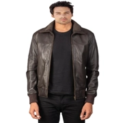 Emilio Places - Rey, Brown Leather Bomber Jacket Size XS