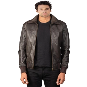 Emilio Places - Rey, Brown Leather Bomber Jacket Size 2 XL