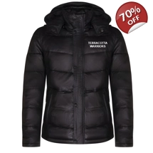 Terracotta Warriors, Men's Puffer Leather Hooded Jacket Size Medium