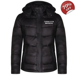 Terracotta Warriors, Men's Puffer Leather Hooded Jacket Size Small