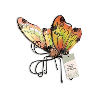 Decorative Glass Butterfly Pot Hanger - Orange Decorative Glass Butterfly Pot Hanger - Orange