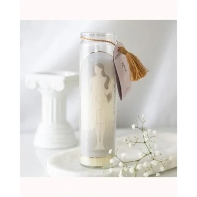 Aphrodite Goddess Tube Candle with Rose Quartz Crystals