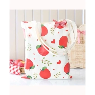 Apple Print Polycotton Tote Bag
