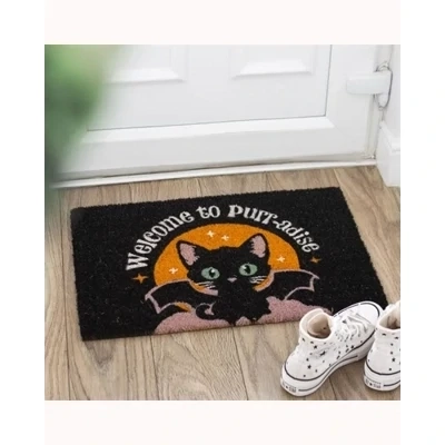 Black Welcome to Purr-adise Cat Doormat