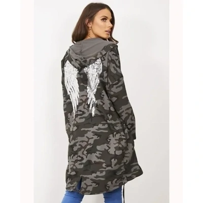 CAMO SEQUIN ANGEL WING HOODED CARDIGAN