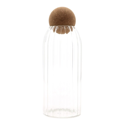 Cottage Cork-Ball Glass Jar - Ribbed - 20cm