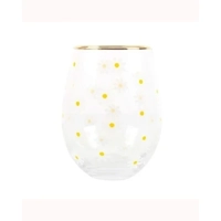 Daisy Print Stemless Wine Glass