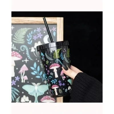 Dark Forest Print Plastic Tumbler with Straw