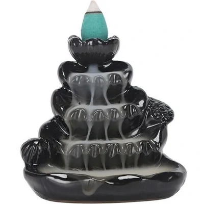 Lotus Leaf Waterfall Ceramic Backflow Incense Cone Burner